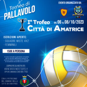Torneo di Pallavolo I° Trofeo Città di Amatrice: Sport e Solidarietà dal 6 all’8 Ottobre